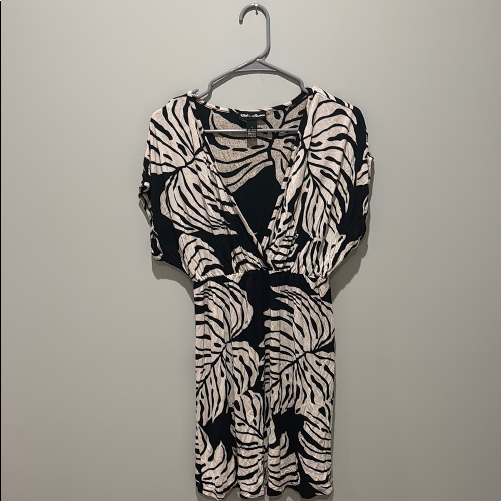Black and White Flutter Sleeve Mini Dress